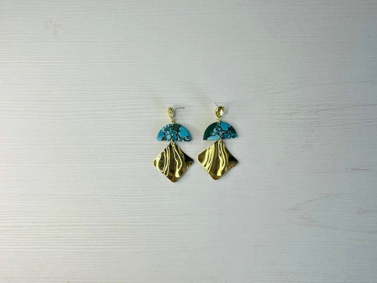 Pendientes azul turquesa dorados