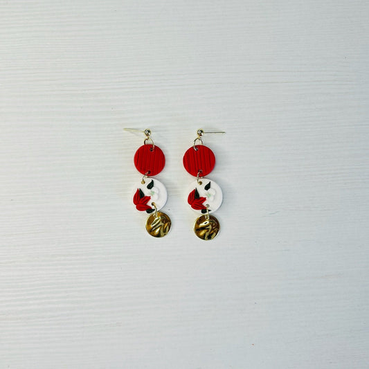 Pendientes rojos blancos y dorados