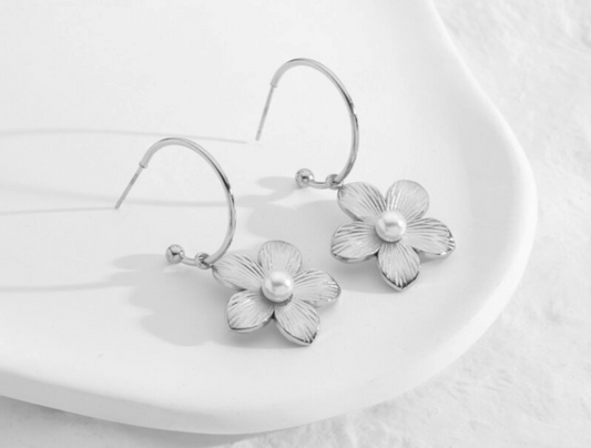 Pendientes Acero Flores